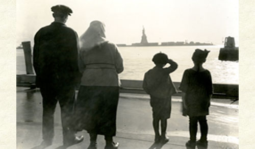 Immigrant family arriving at Ellis Island