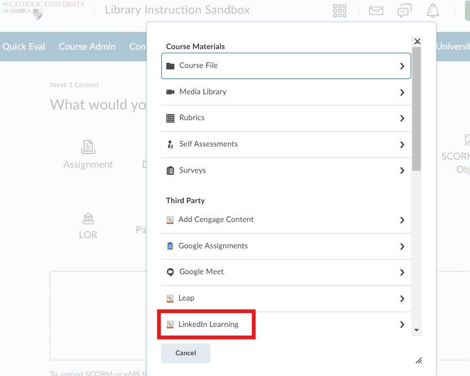 Select "LinkedIn Learning" and confirm