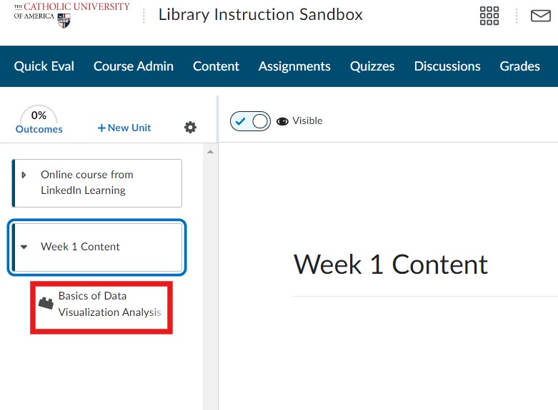 LinkedIn Learning course is added under the unit you selected