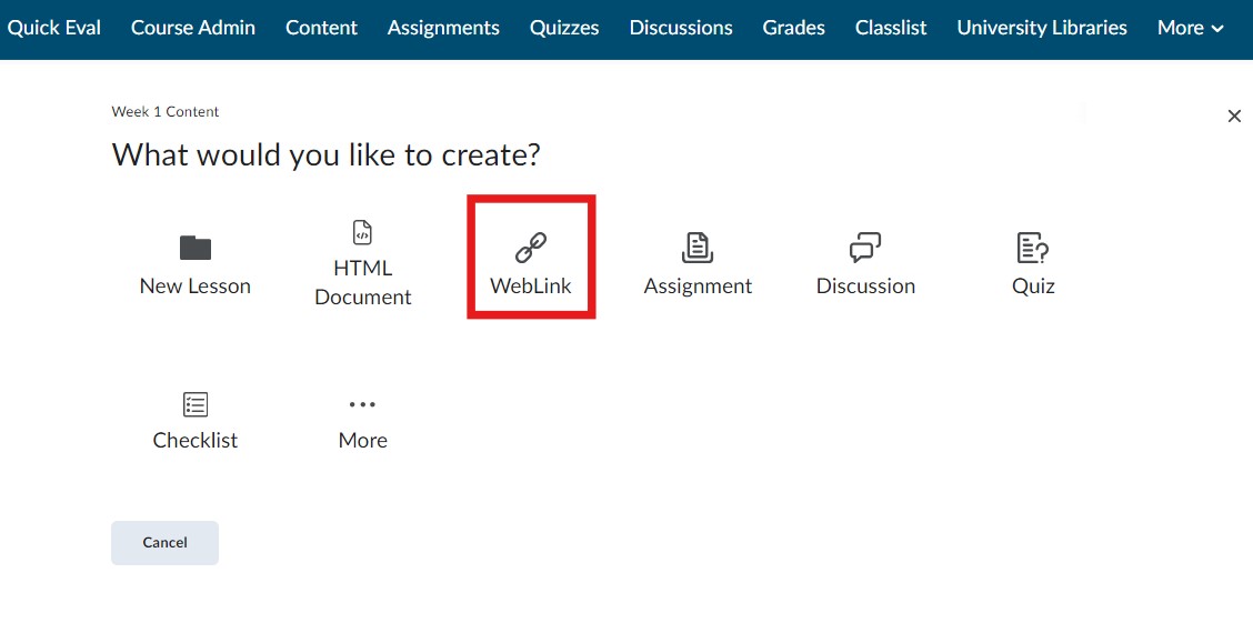 Select Web Link as content type