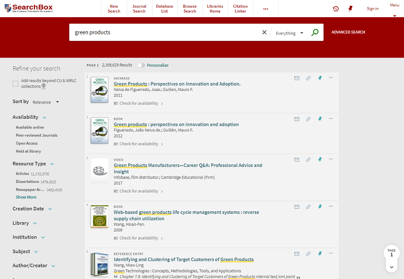 searchbox results