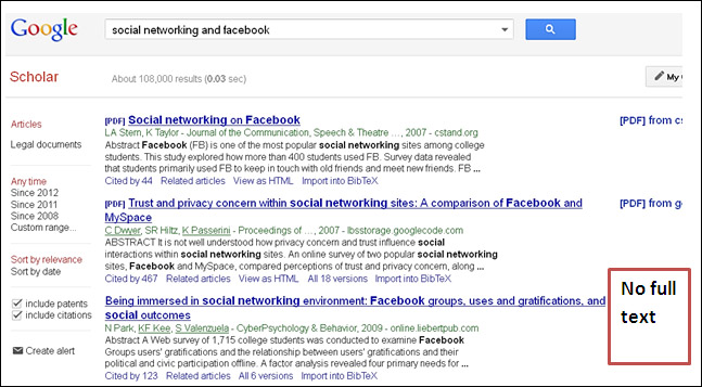 Google Scholar results page