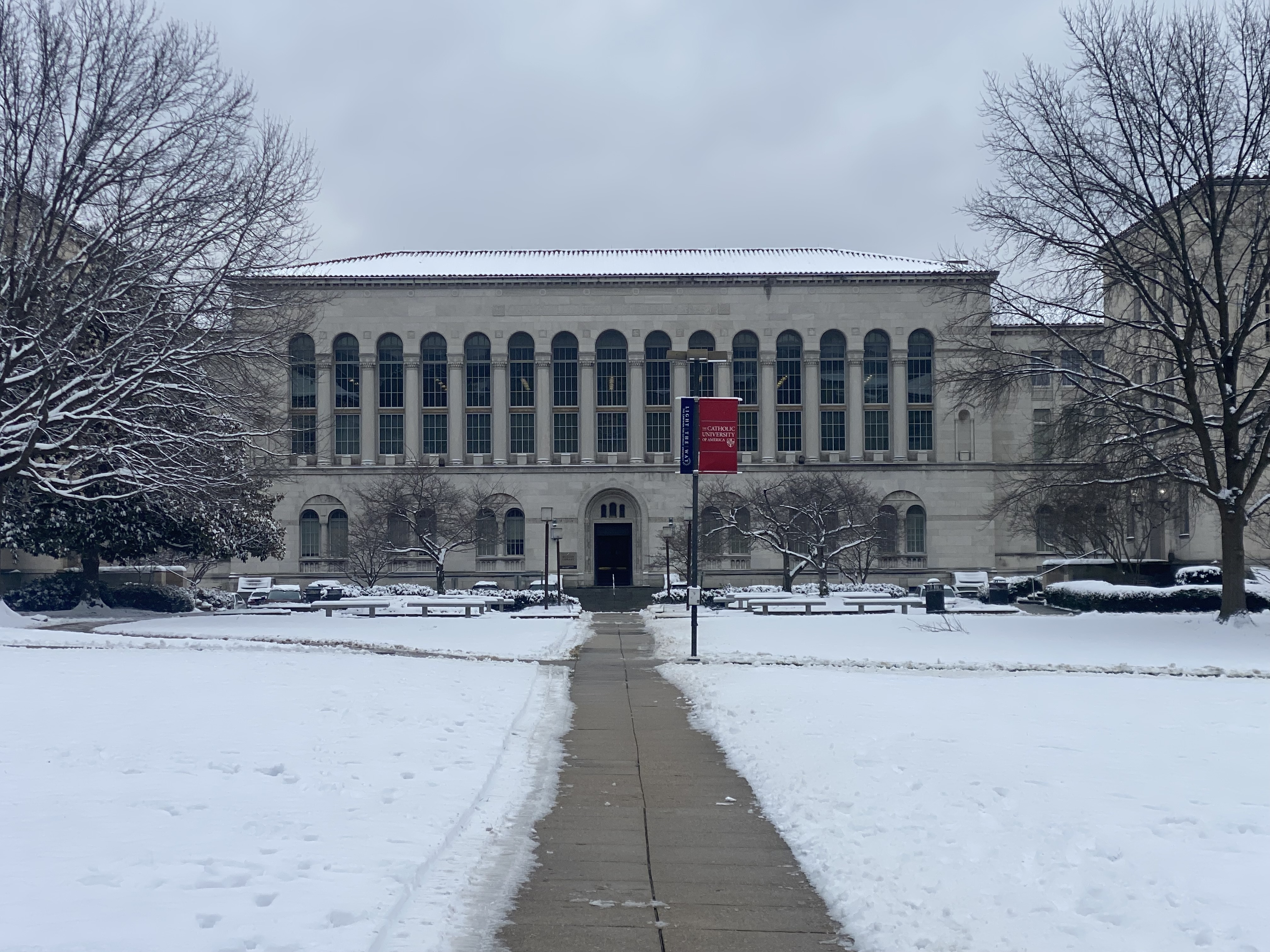 Mullen Library in the snow