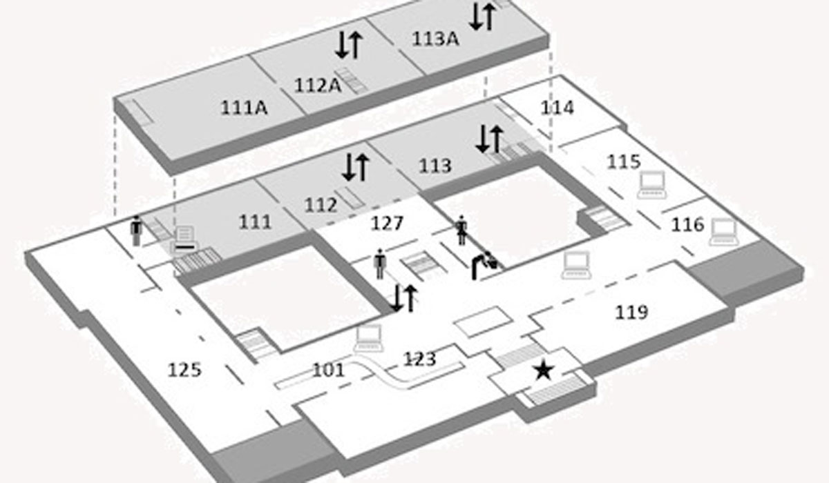 3-D floor map of Mullen library