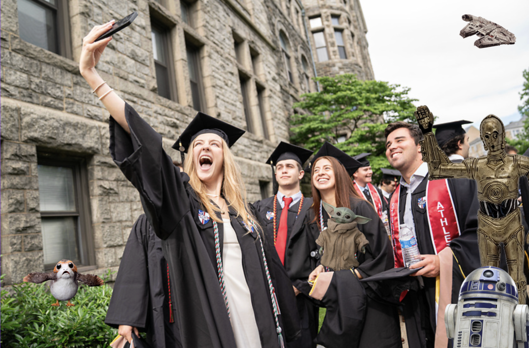 CUA graduates with Star Wars characters