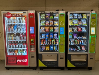 Three vending machines on the garden level.